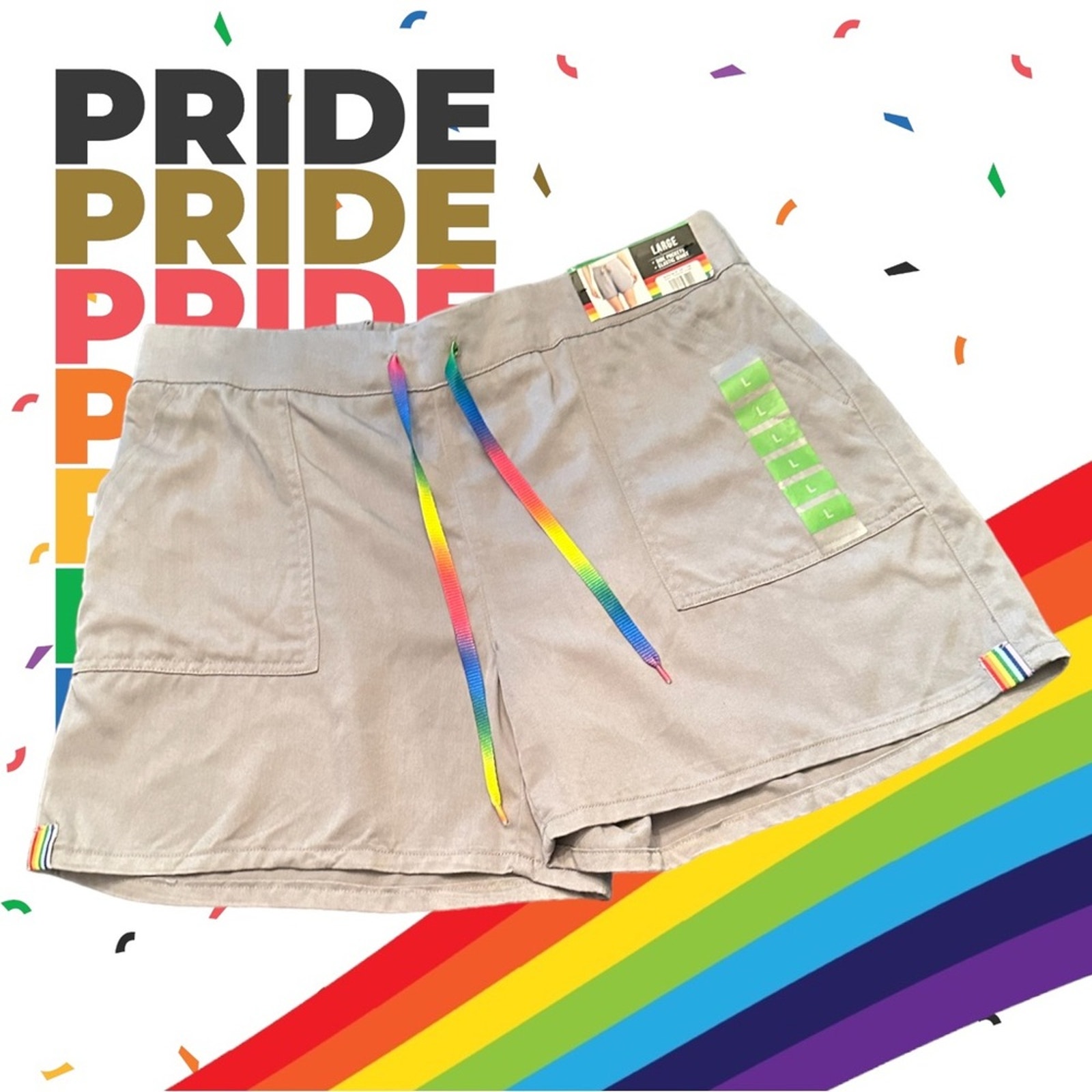 Nwt Rainbow Gay Pride Gray Unisex Shorts With Rainbow On Sides Size Large